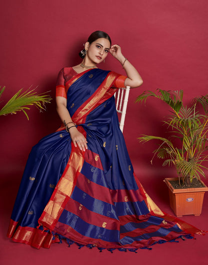 Dark Blue Jacquard Silk Saree