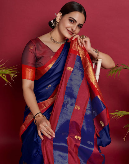 Dark Blue Jacquard Silk Saree