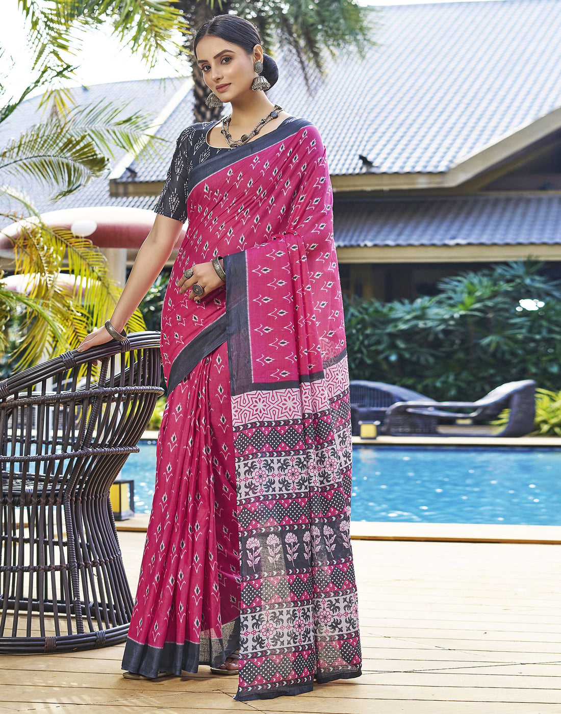 Ready to Wear Pink Printed Cotton Saree