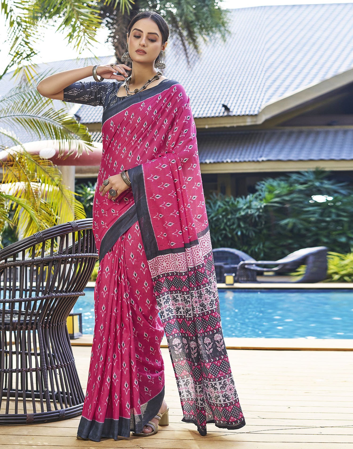 Ready to Wear Pink Printed Cotton Saree