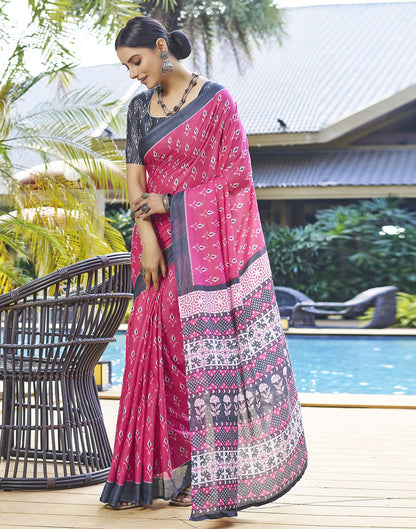 Ready to Wear Pink Printed Cotton Saree