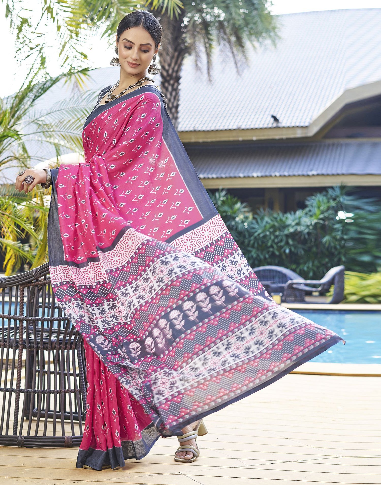 Ready to Wear Pink Printed Cotton Saree