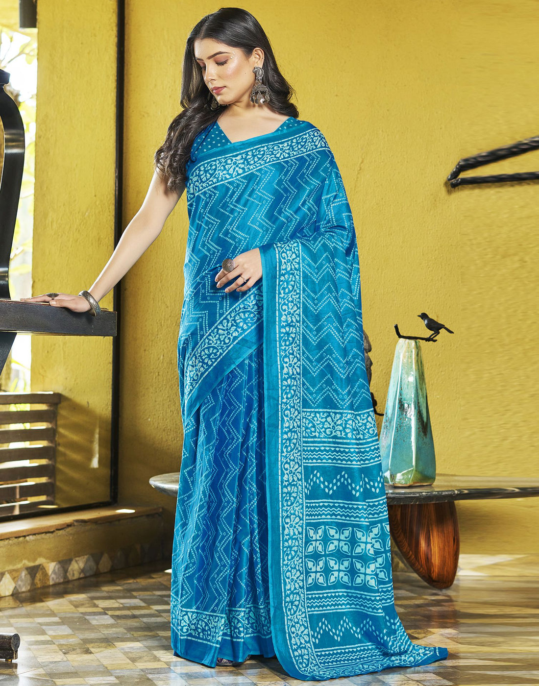 Blue Printed Cotton Ready to Wear Saree