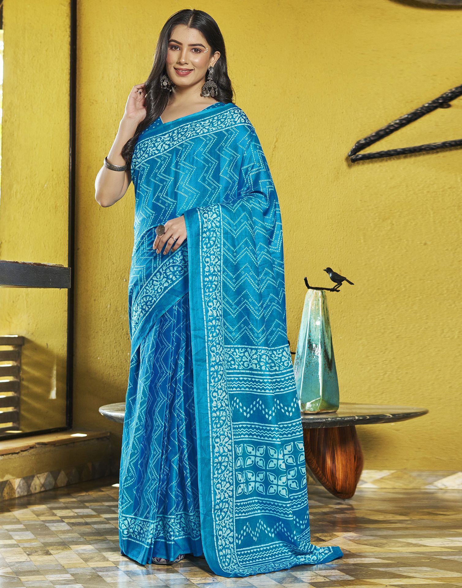 Ready to Wear Blue Printed Cotton Saree