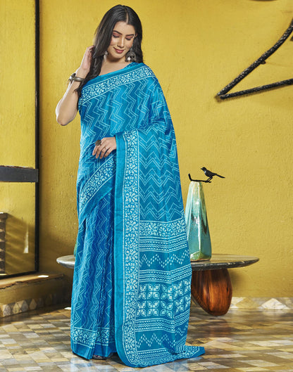 Ready to Wear Blue Printed Cotton Saree