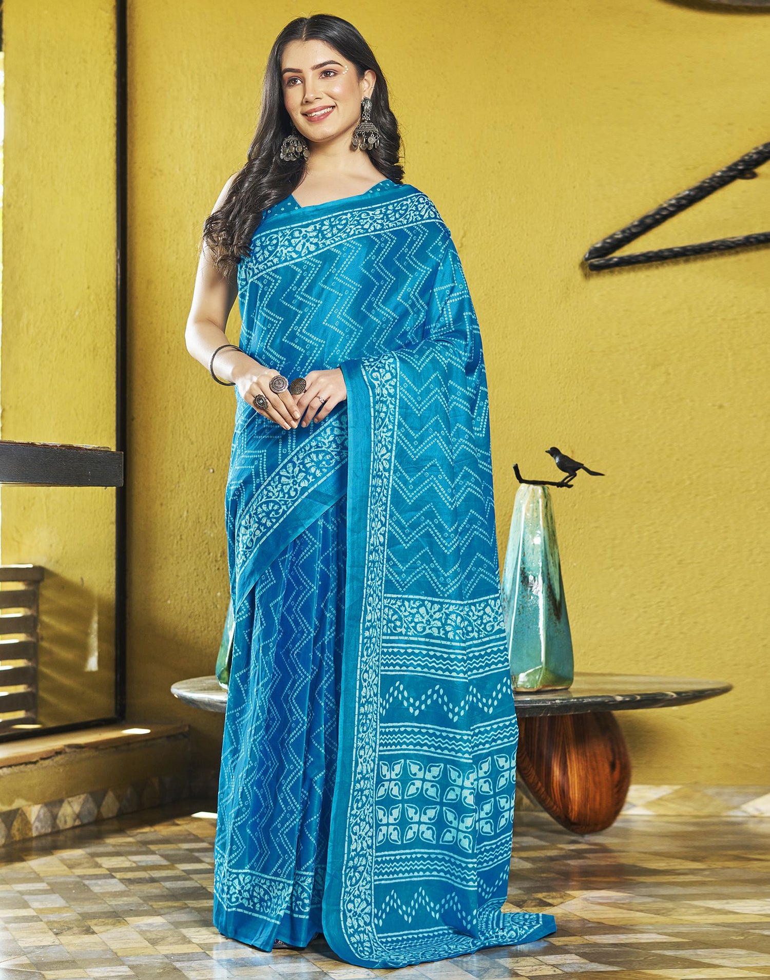 Ready to Wear Blue Printed Cotton Saree