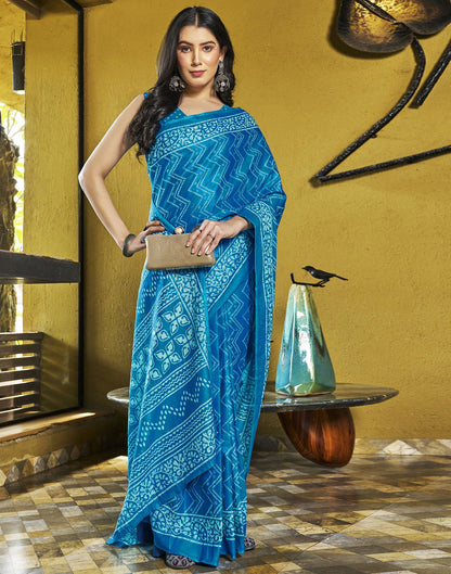 Ready to Wear Blue Printed Cotton Saree