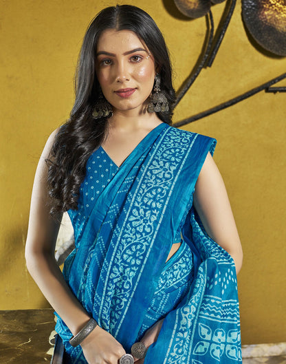 Ready to Wear Blue Printed Cotton Saree