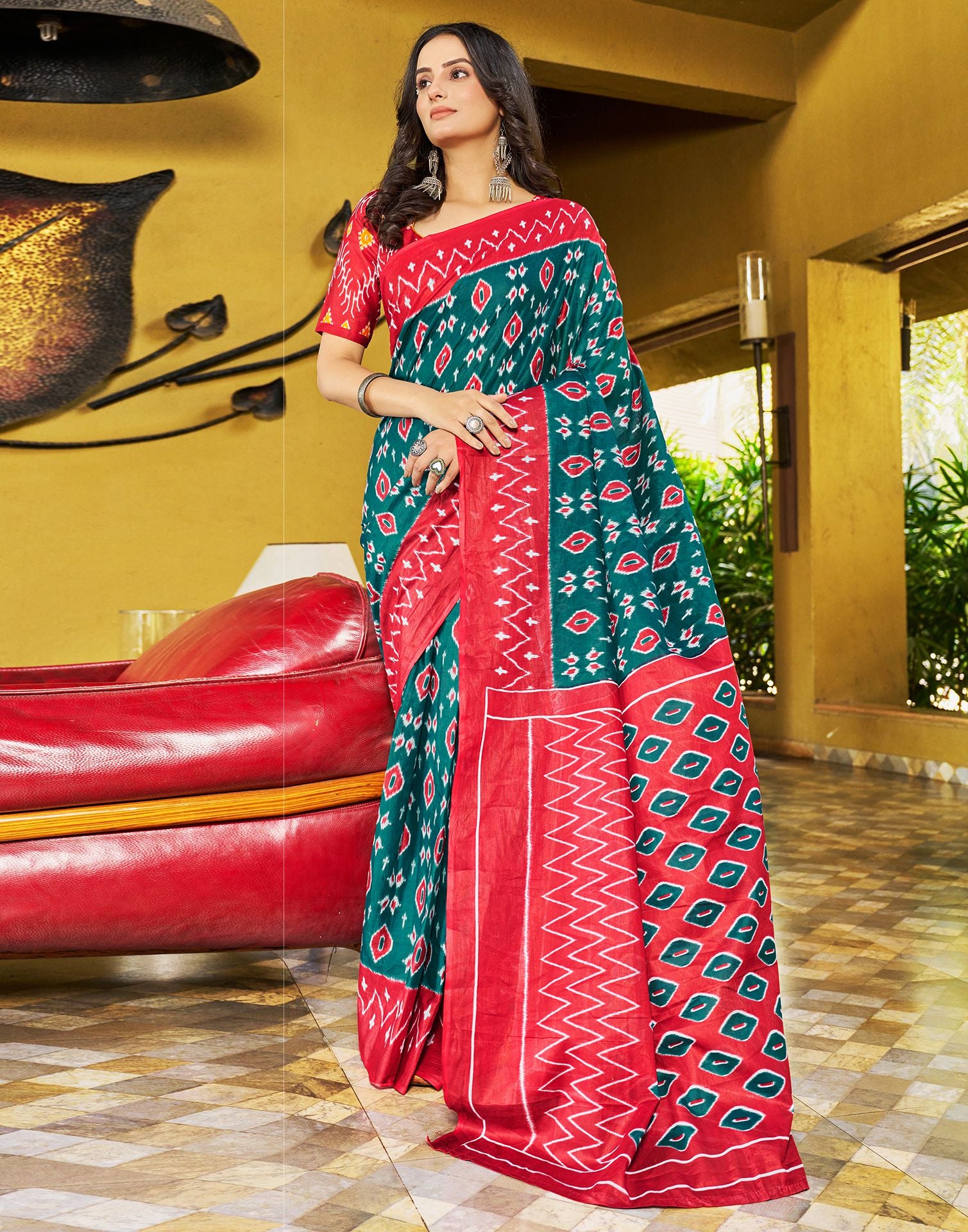 Ready to Wear Dull Rama Printed Cotton Saree