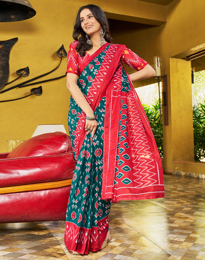 Ready to Wear Dull Rama Printed Cotton Saree