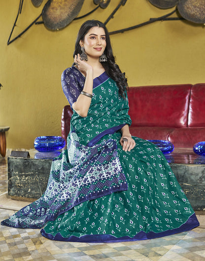 Ready to Wear Rama Green Printed Cotton Saree