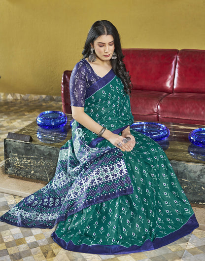 Ready to Wear Rama Green Printed Cotton Saree