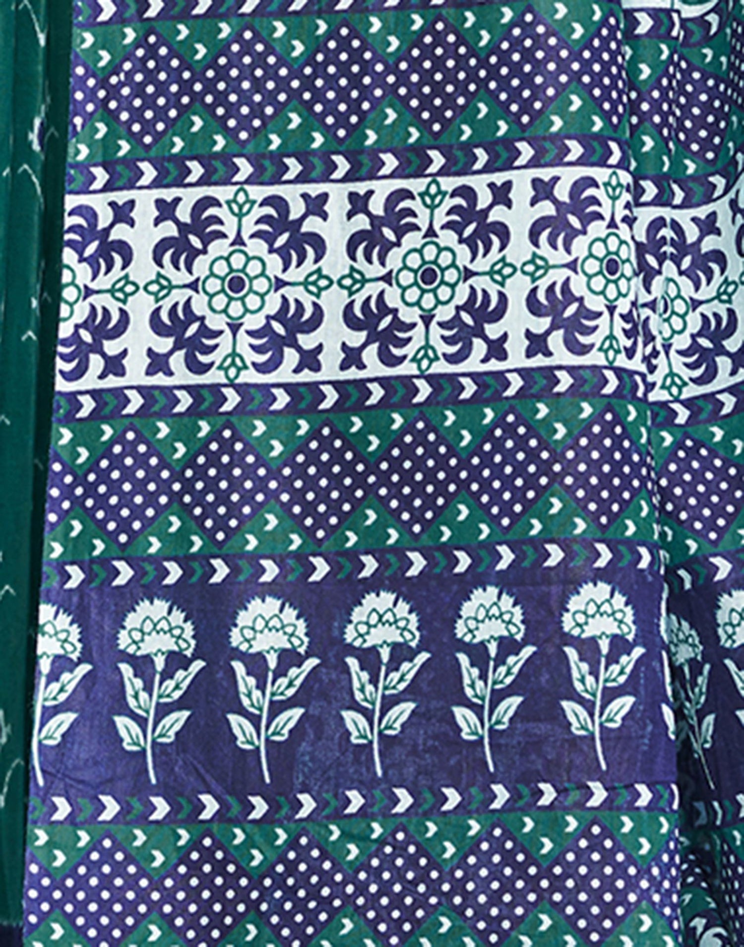 Ready to Wear Rama Green Printed Cotton Saree