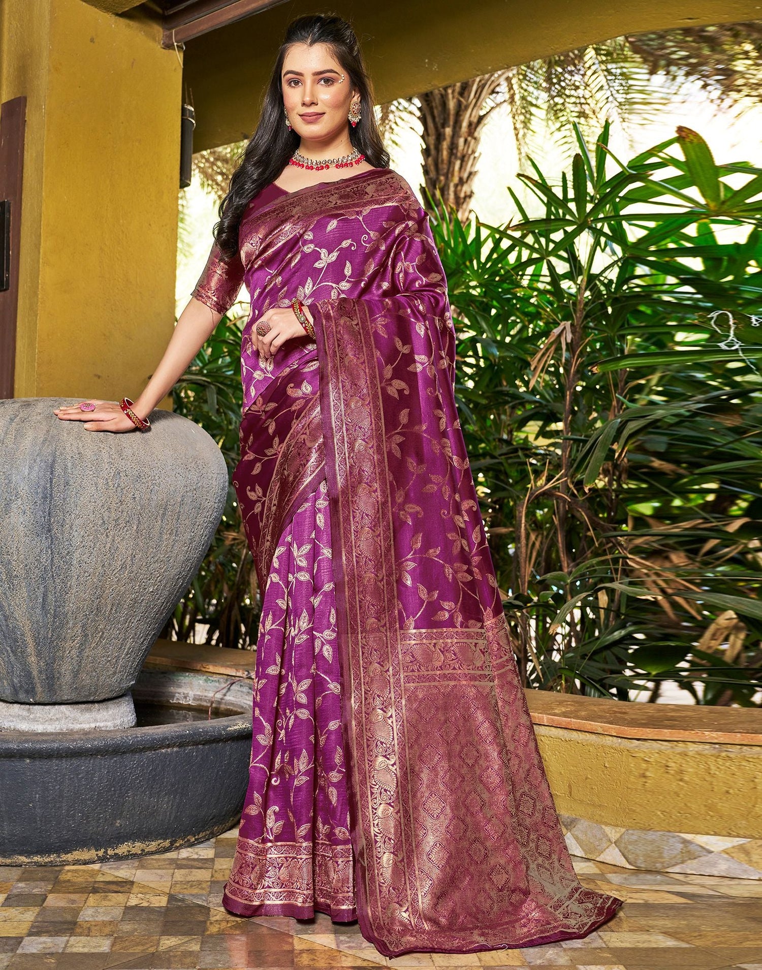 Magenta Jacquard Silk Saree