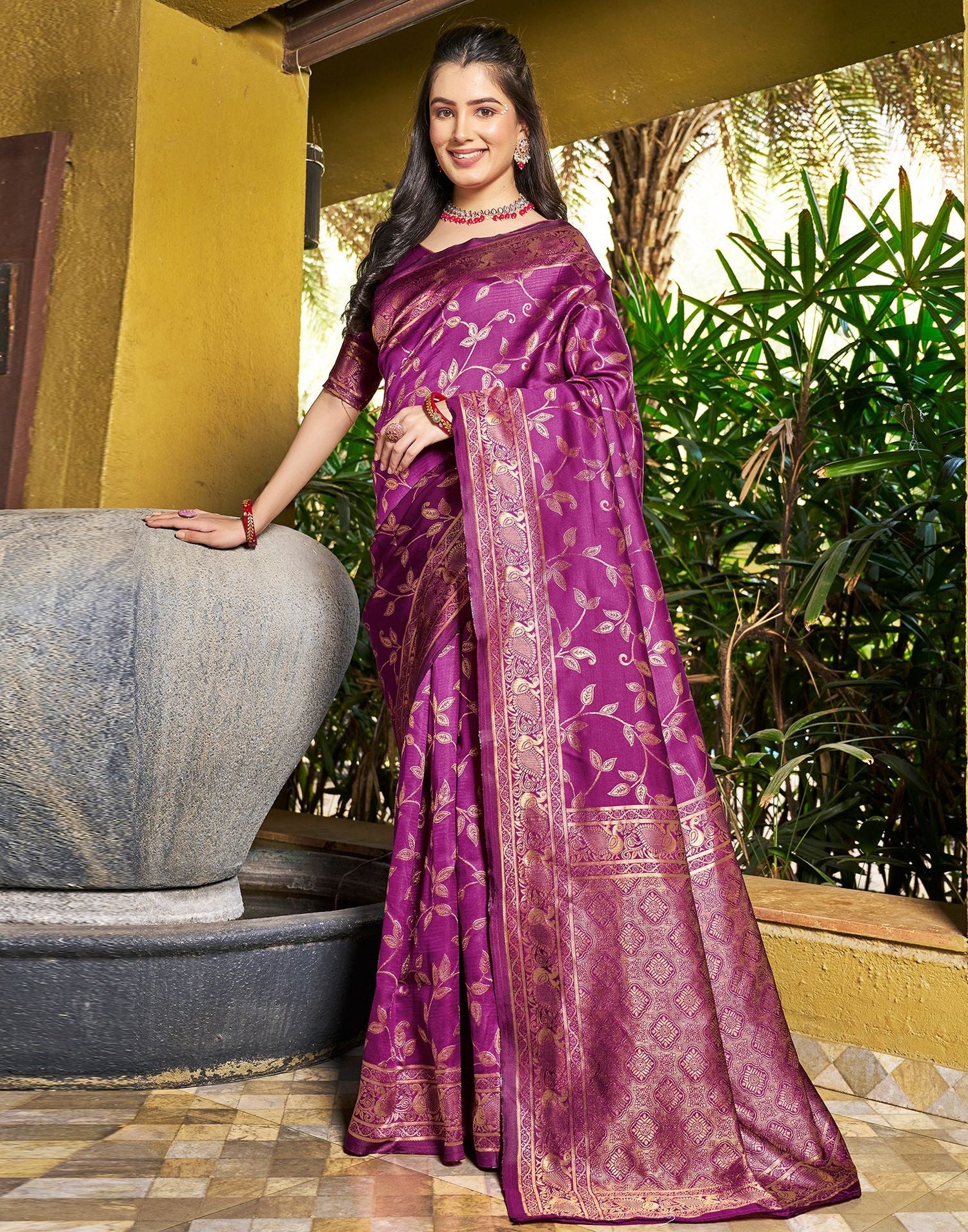 Magenta Jacquard Silk Saree