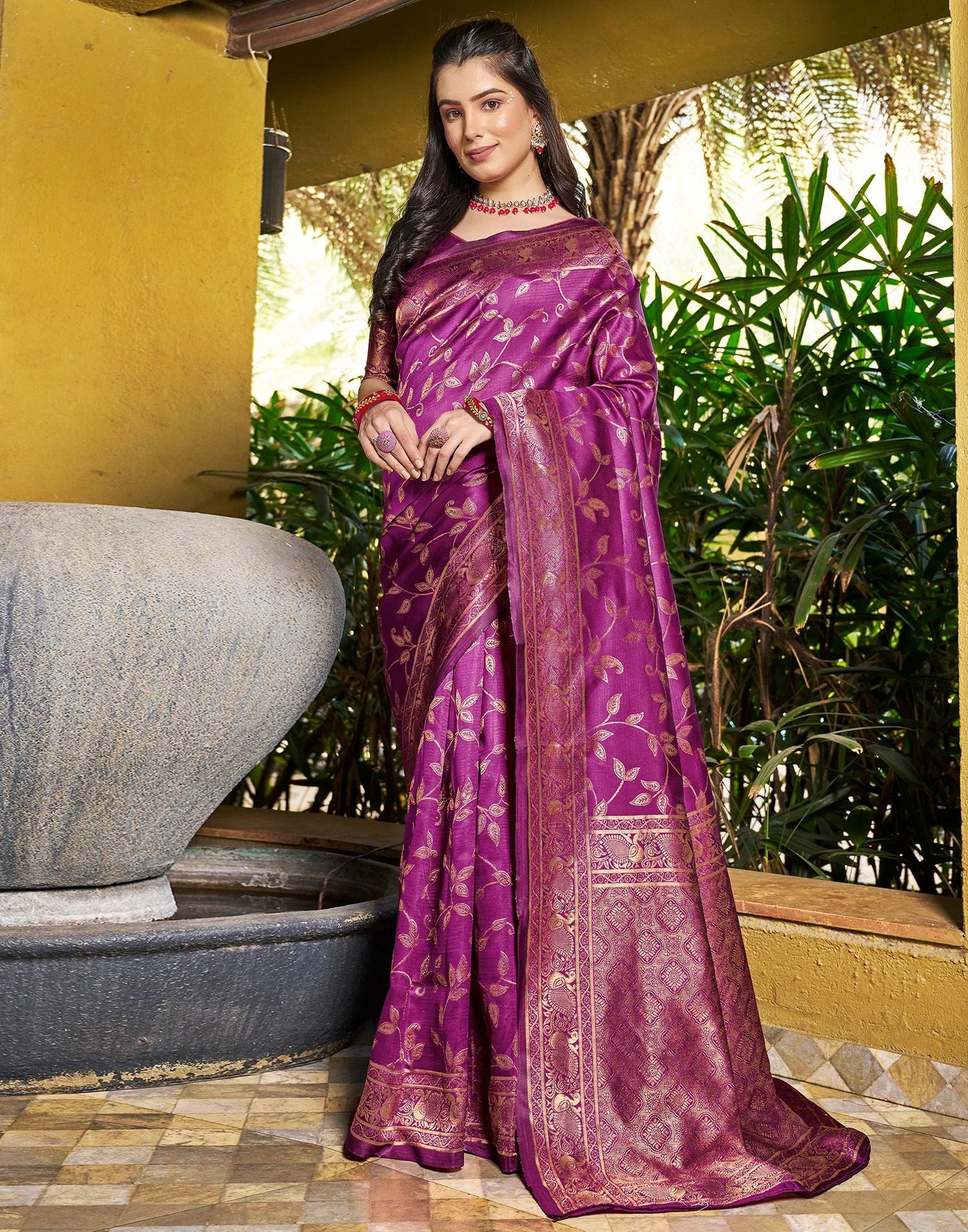 Magenta Jacquard Silk Saree