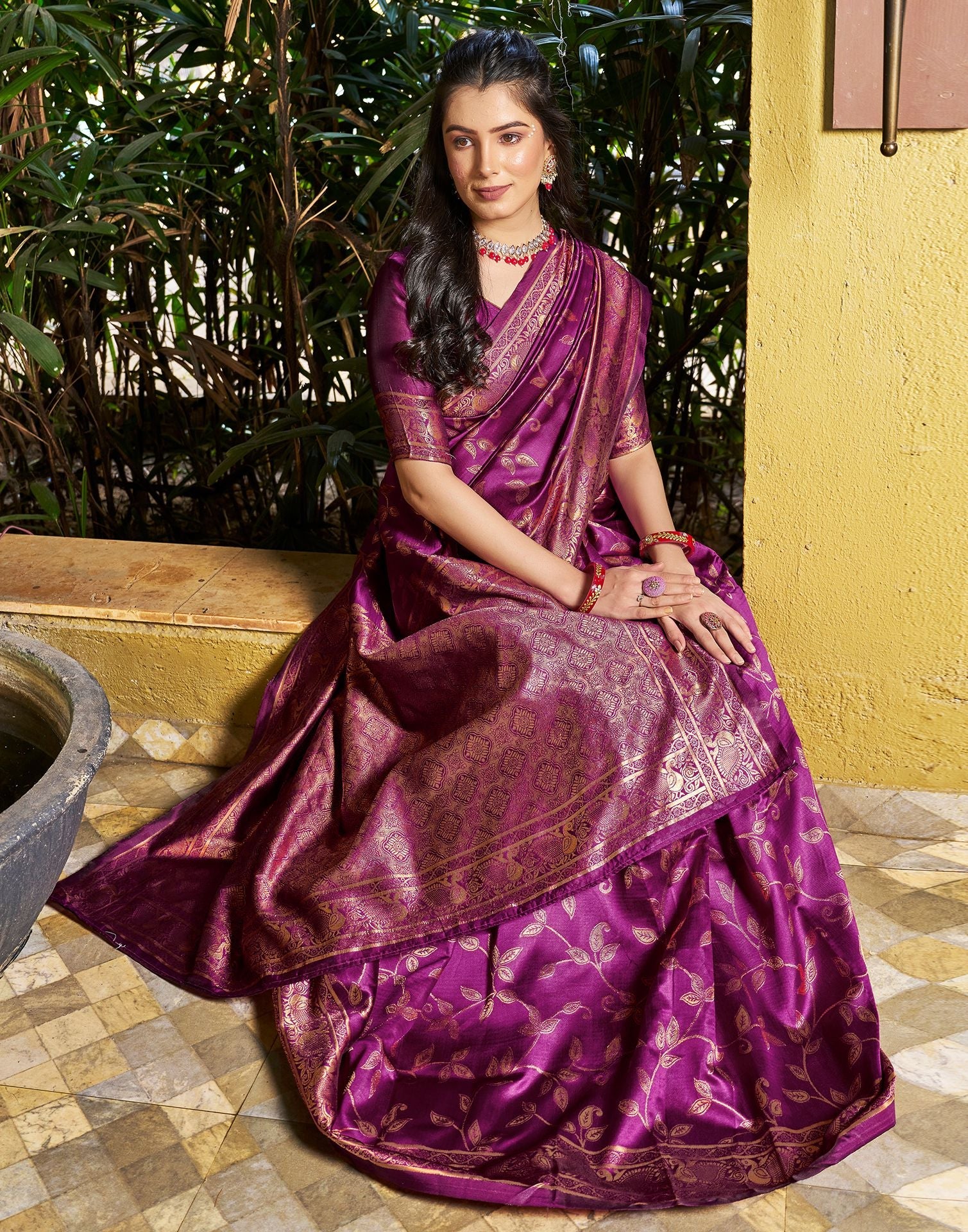 Magenta Jacquard Silk Saree