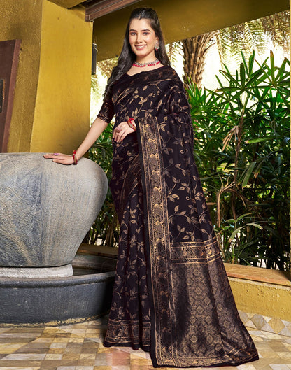 Black Floral Banarasi Silk Saree