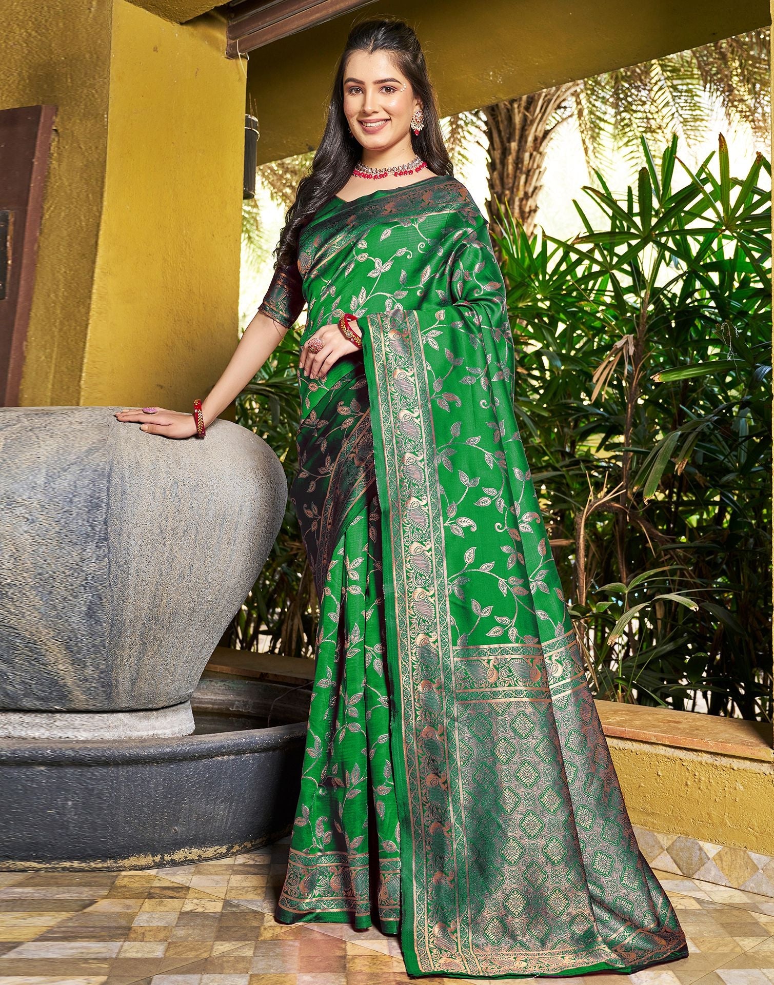 B1G1 Green Jacquard Silk Saree