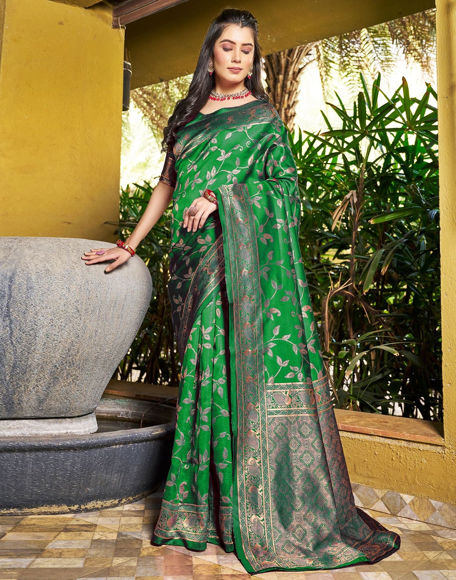 B1G1 Green Jacquard Silk Saree