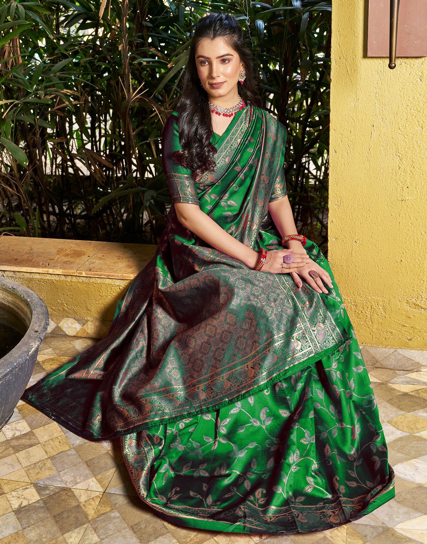 B1G1 Green Jacquard Silk Saree