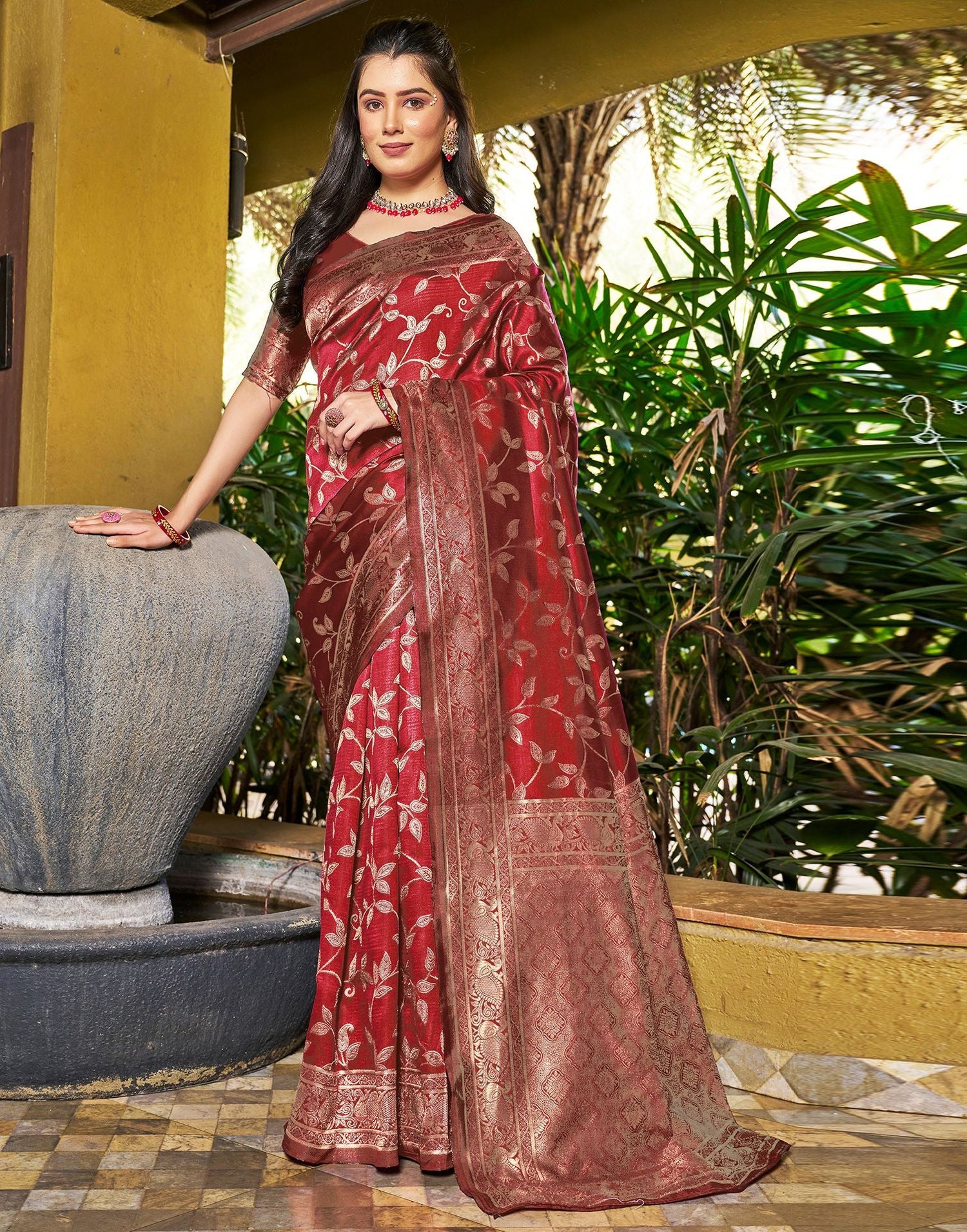 Red Jacquard Silk Saree