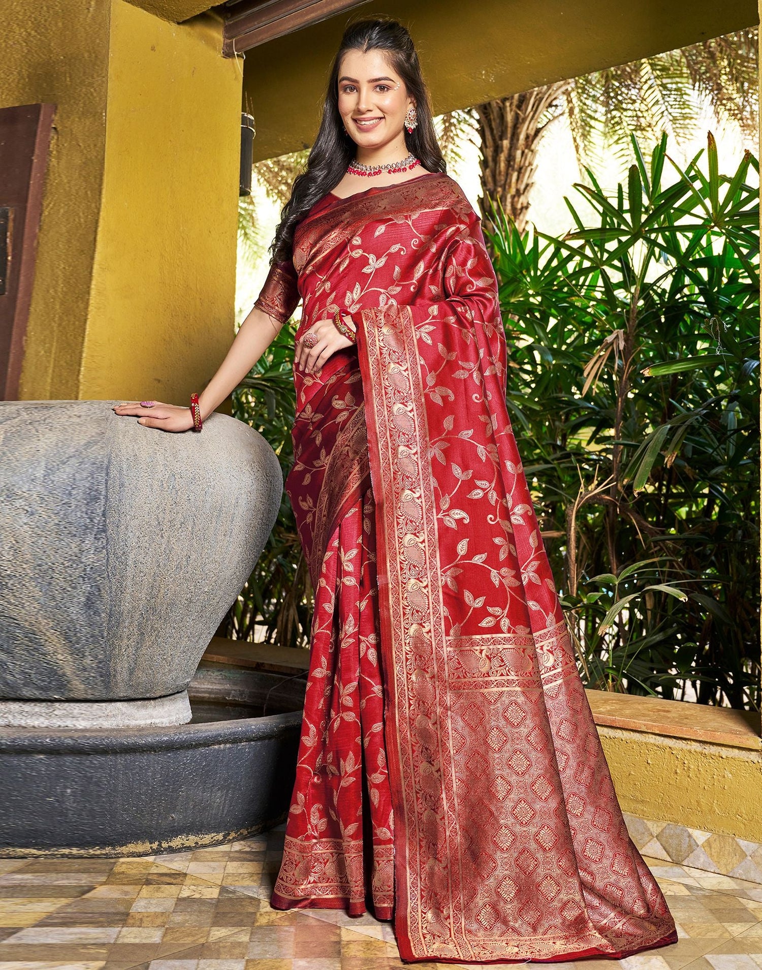 Red Jacquard Silk Saree