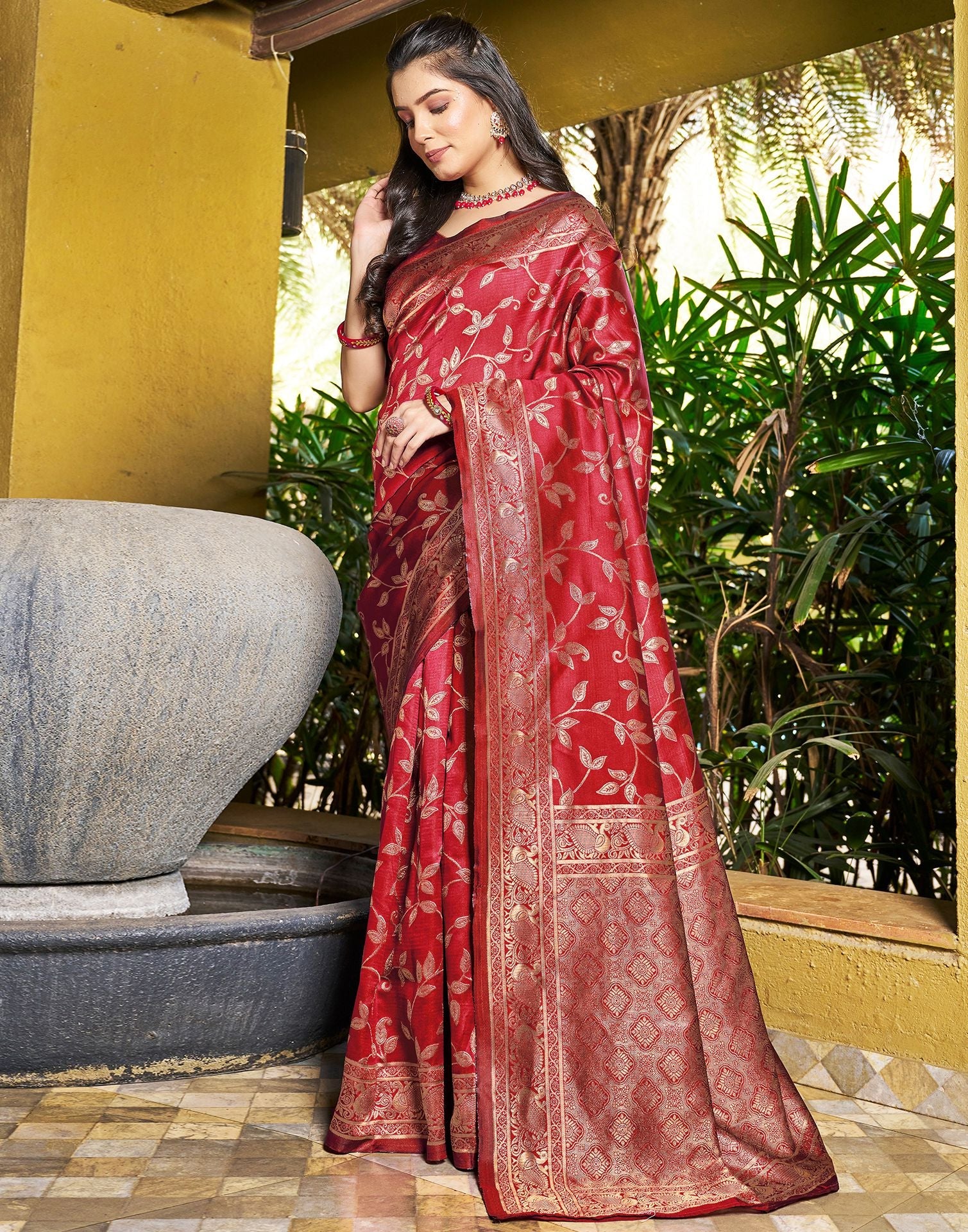 Red Jacquard Silk Saree