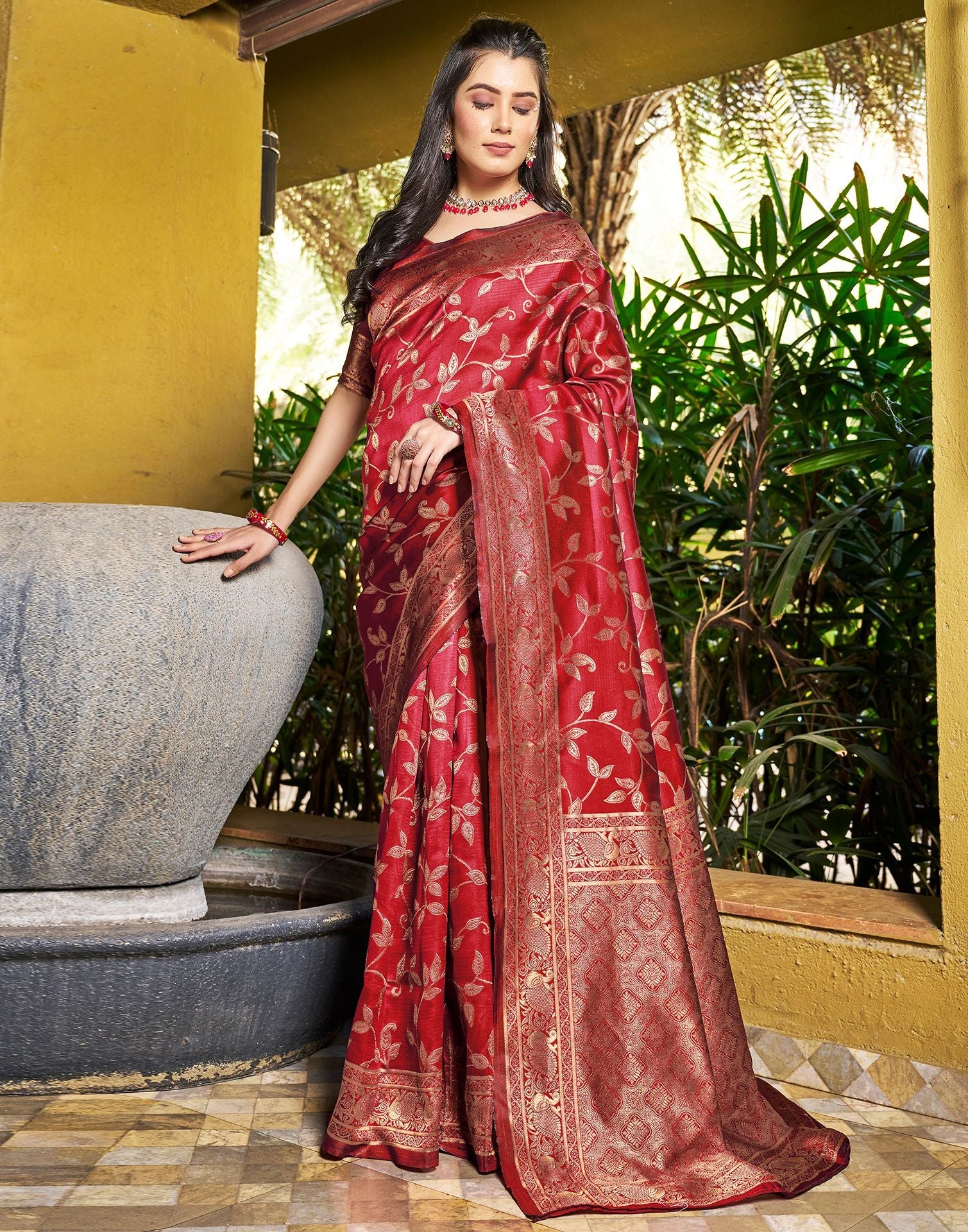 Red Jacquard Silk Saree