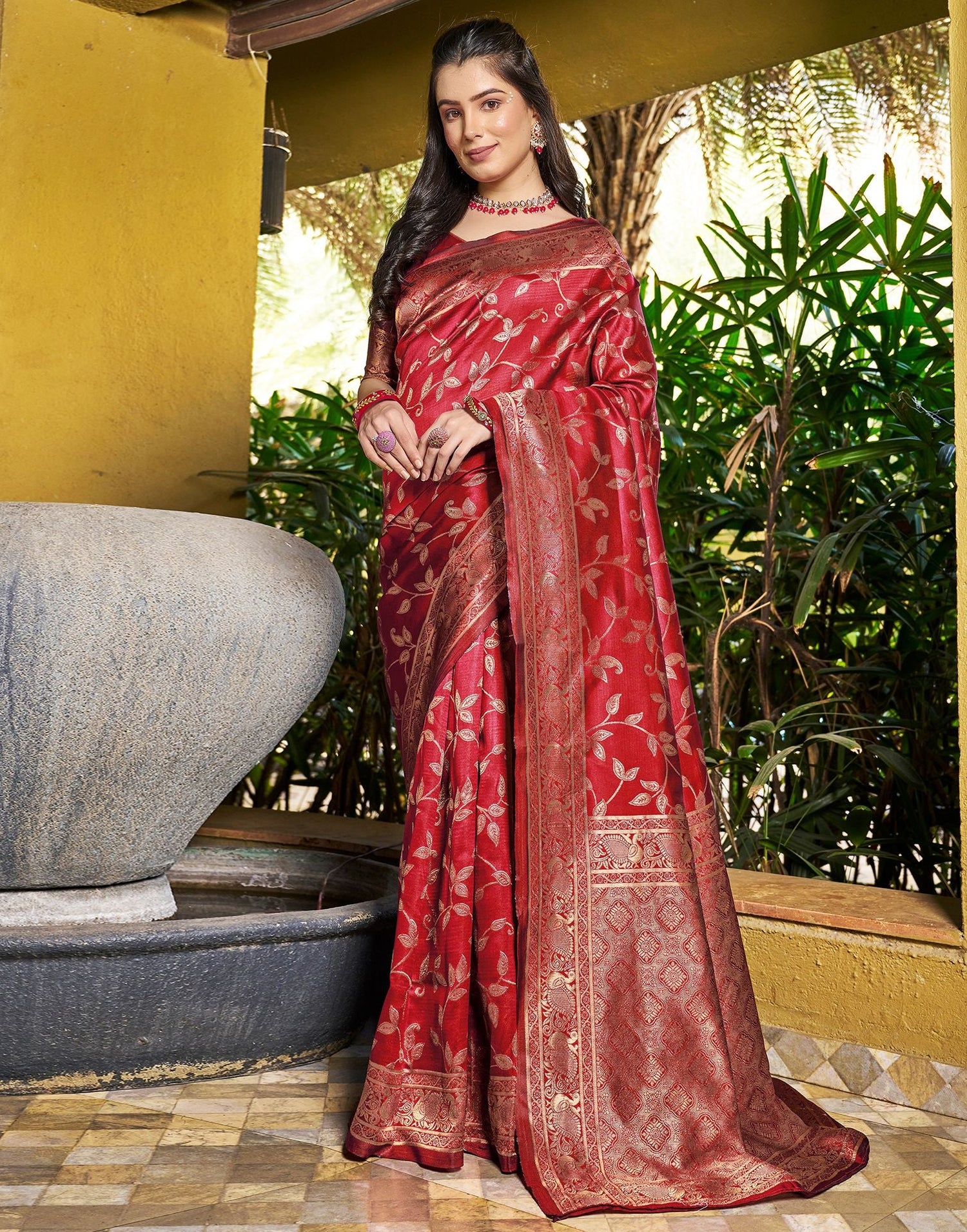 Red Jacquard Silk Saree