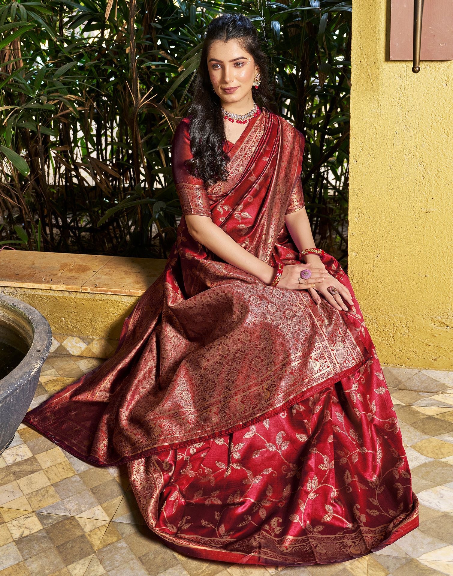 Red Jacquard Silk Saree