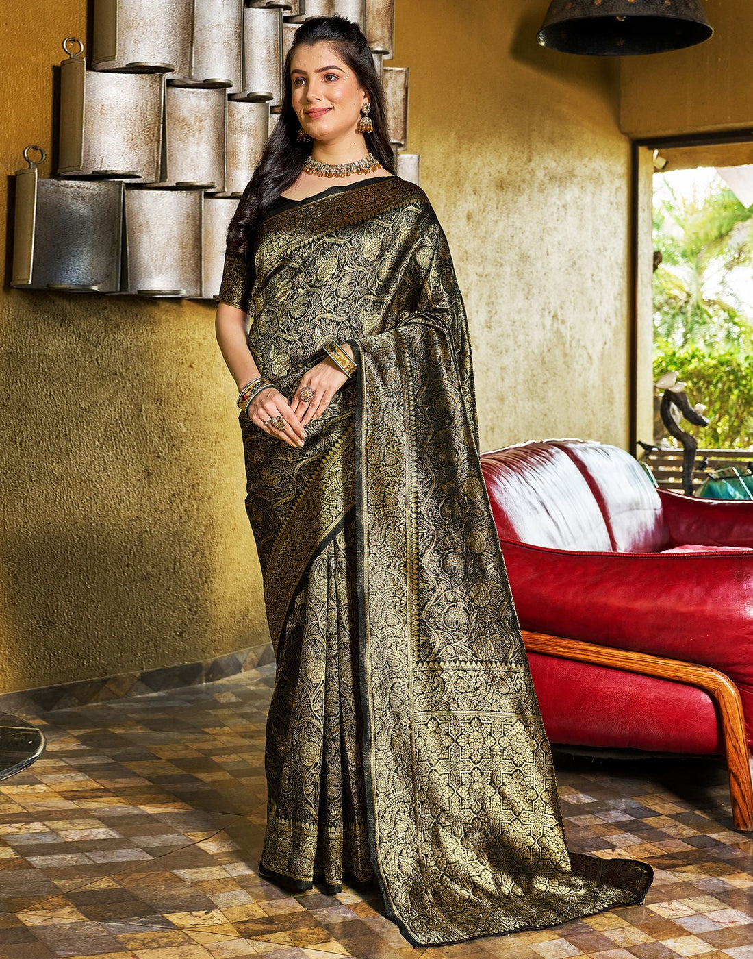 Black and Golden Jacquard Banarasi Silk Saree