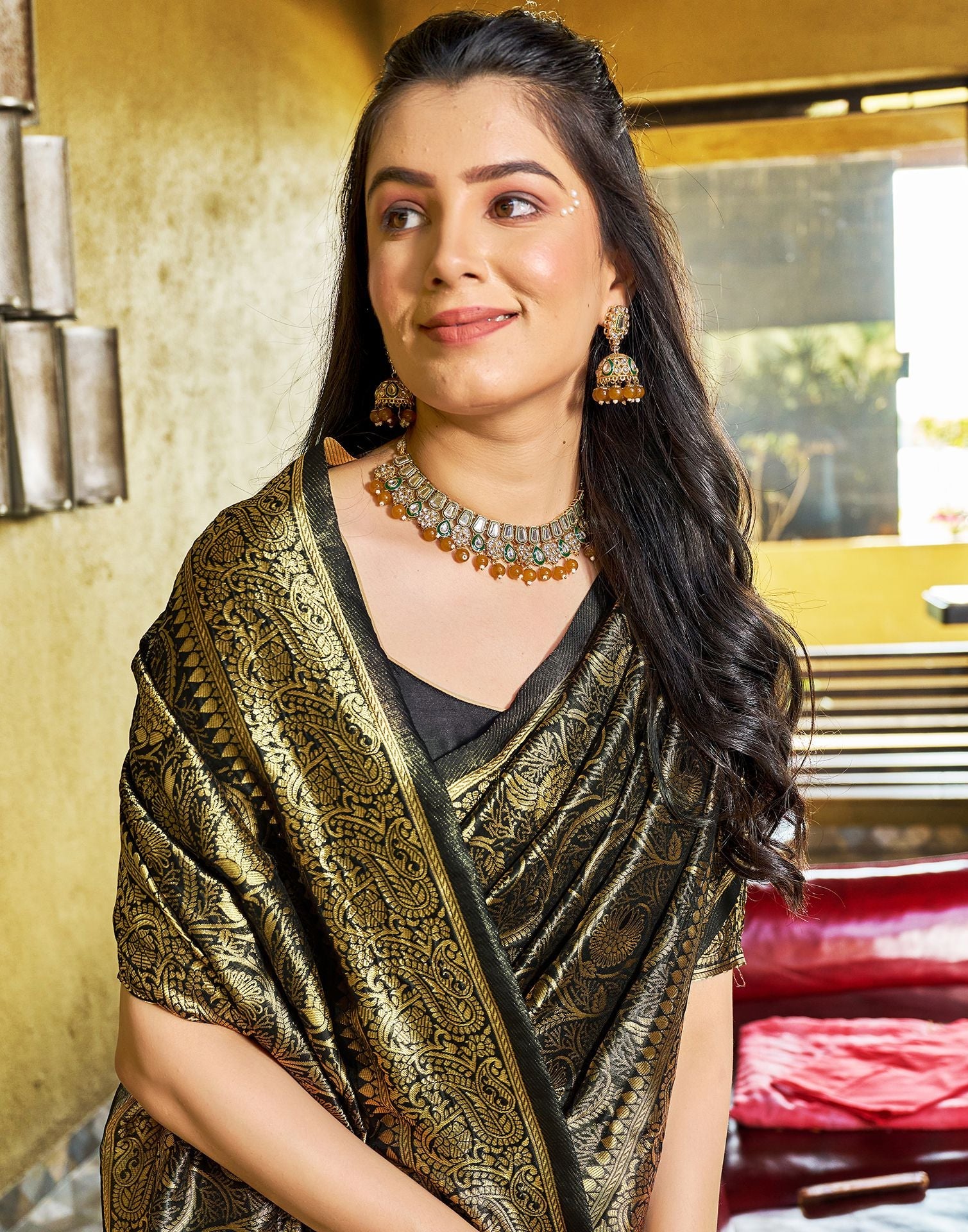 Black and Golden Jacquard Banarasi Silk Saree