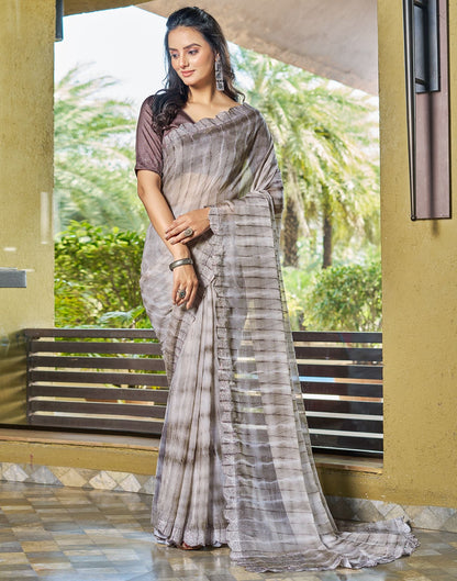 Light Brown Printed Chiffon Saree