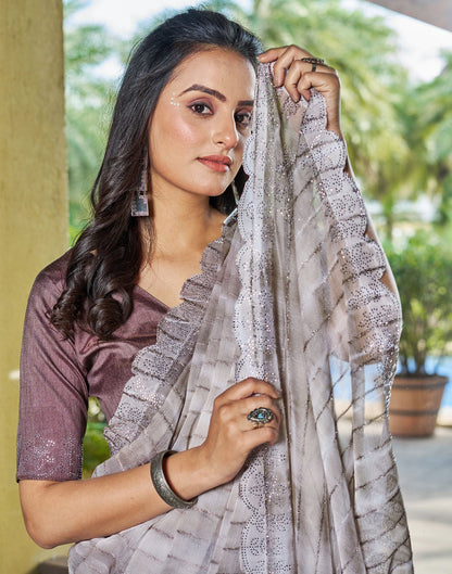 Light Brown Printed Chiffon Saree