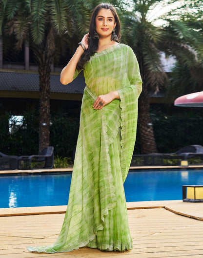 Light Green Printed Chiffon Saree