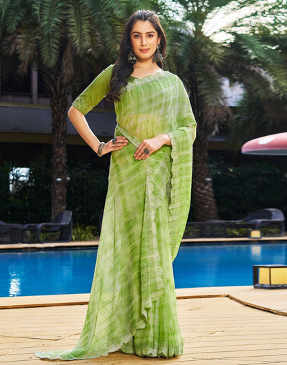 Light Green Printed Chiffon Saree