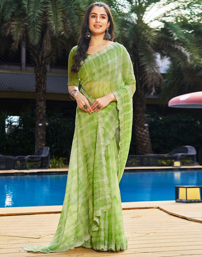 Light Green Printed Chiffon Saree