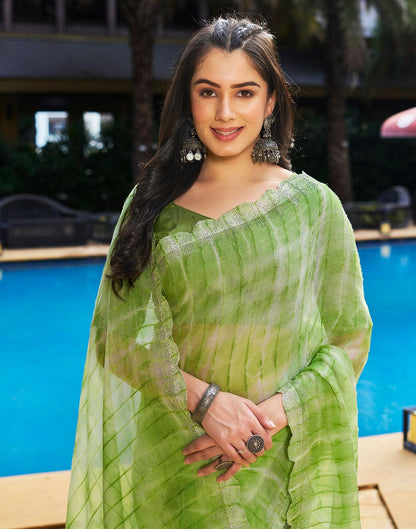 Light Green Printed Chiffon Saree