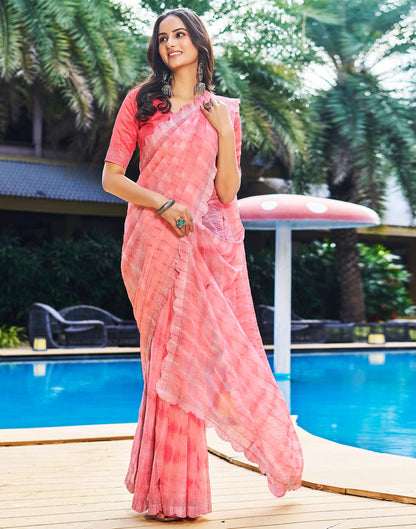 Rose Pink Printed Chiffon Saree