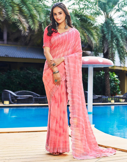 Rose Pink Printed Chiffon Saree