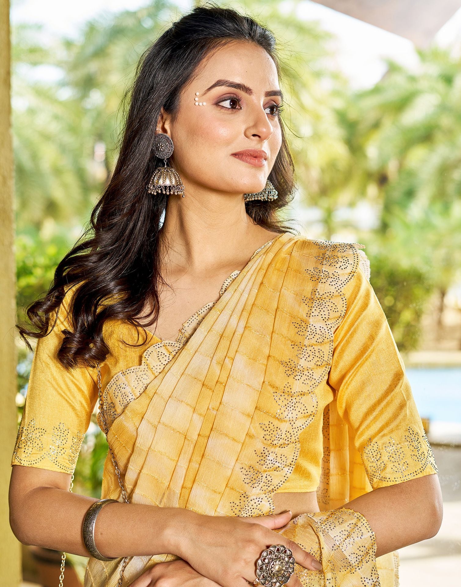 Yellow Printed Chiffon Saree