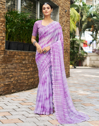 Lavender Printed Chiffon Saree