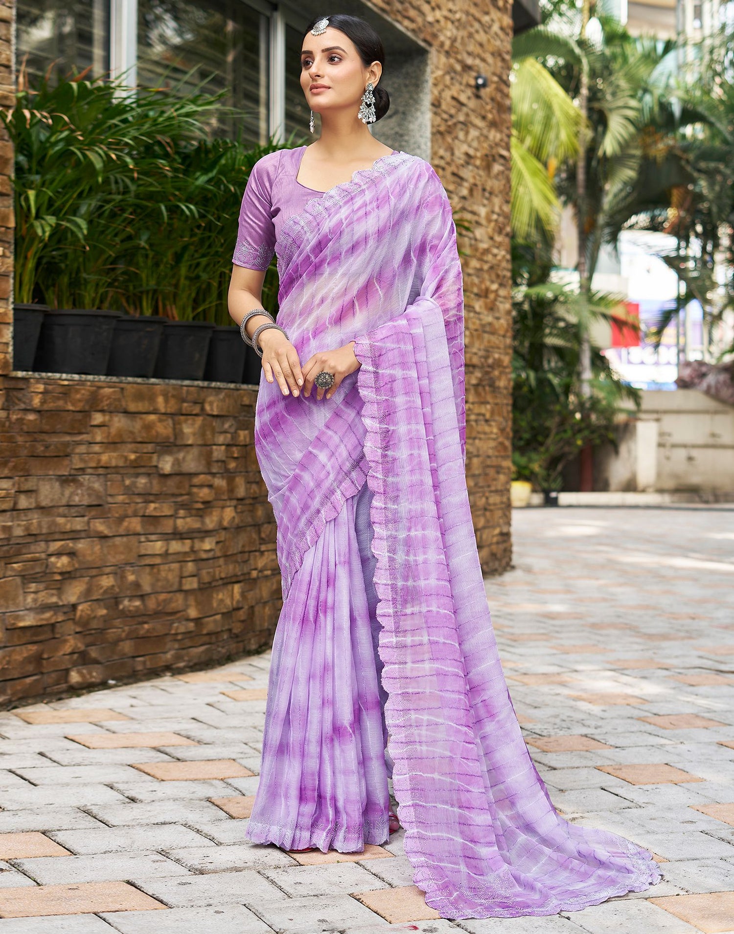 Lavender Printed Chiffon Saree