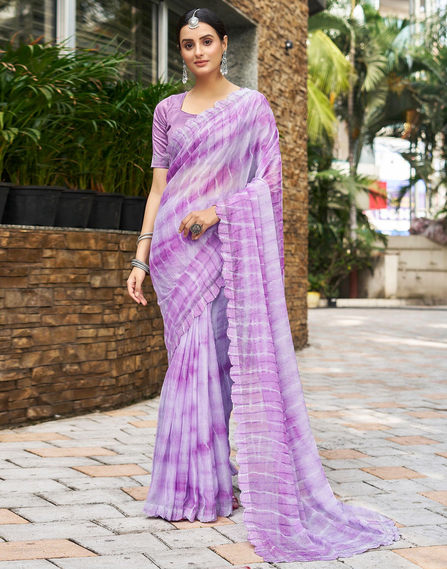 Lavender Printed Chiffon Saree