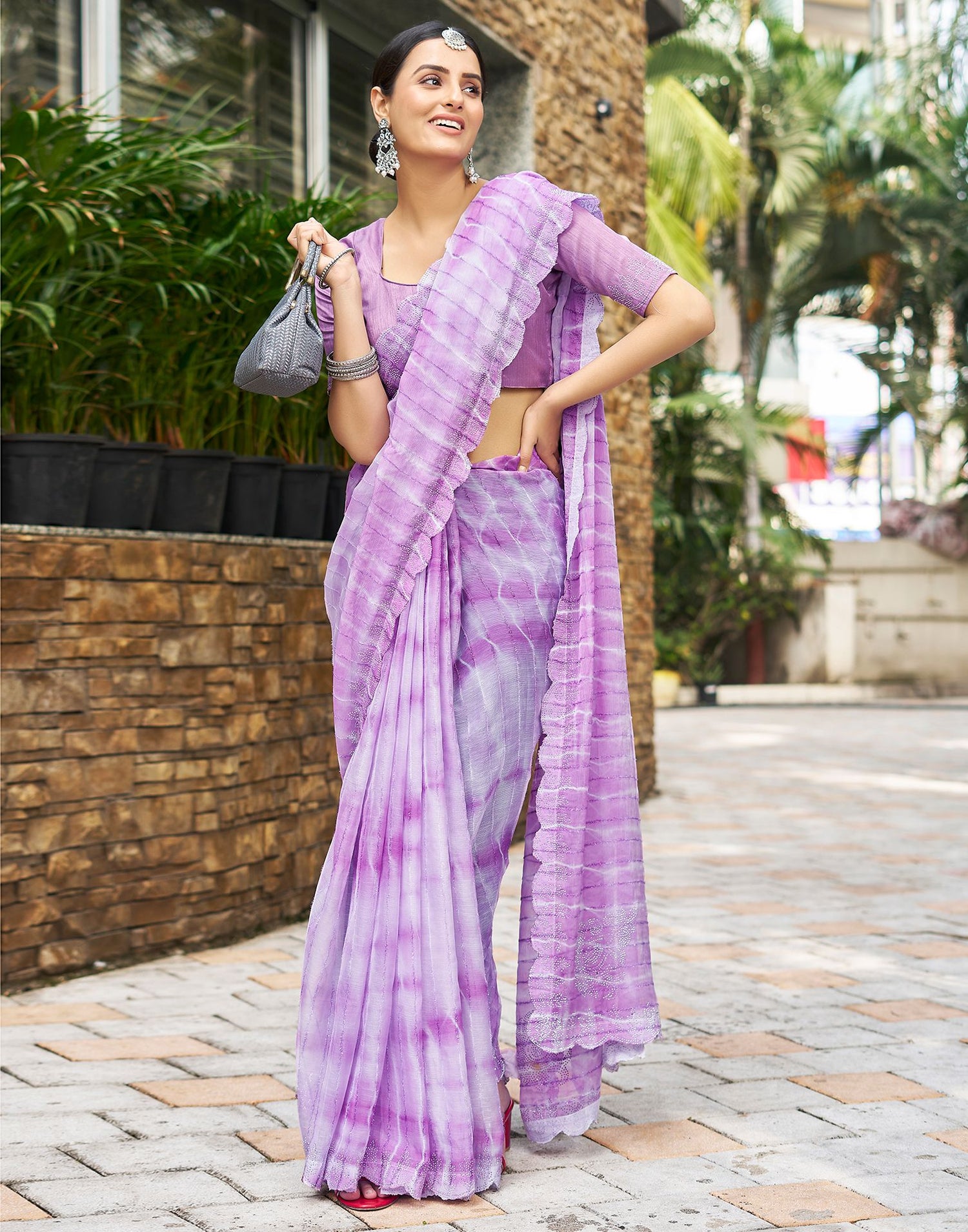 Lavender Printed Chiffon Saree