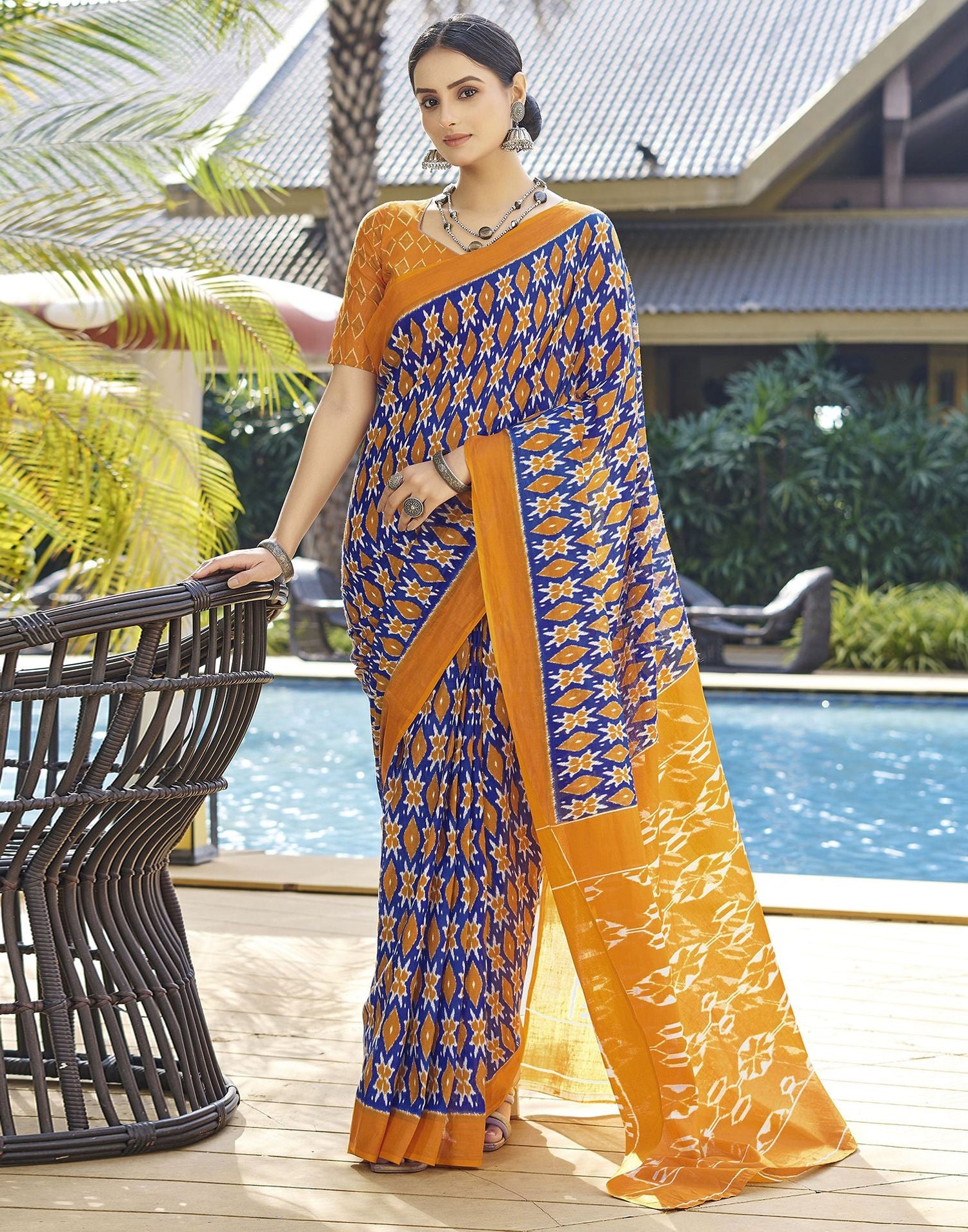 Ready to Wear Blue Printed Cotton Saree