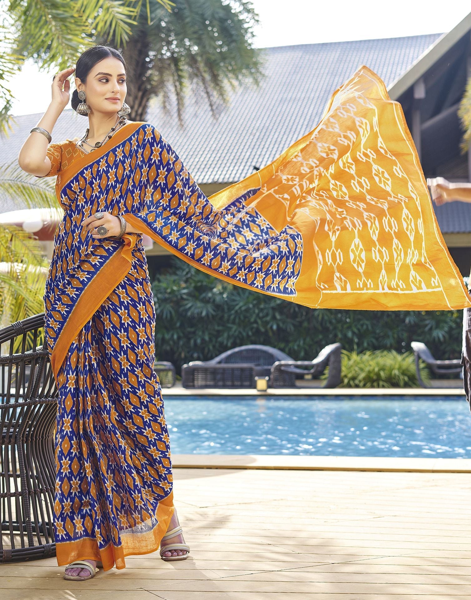 Ready to Wear Blue Printed Cotton Saree