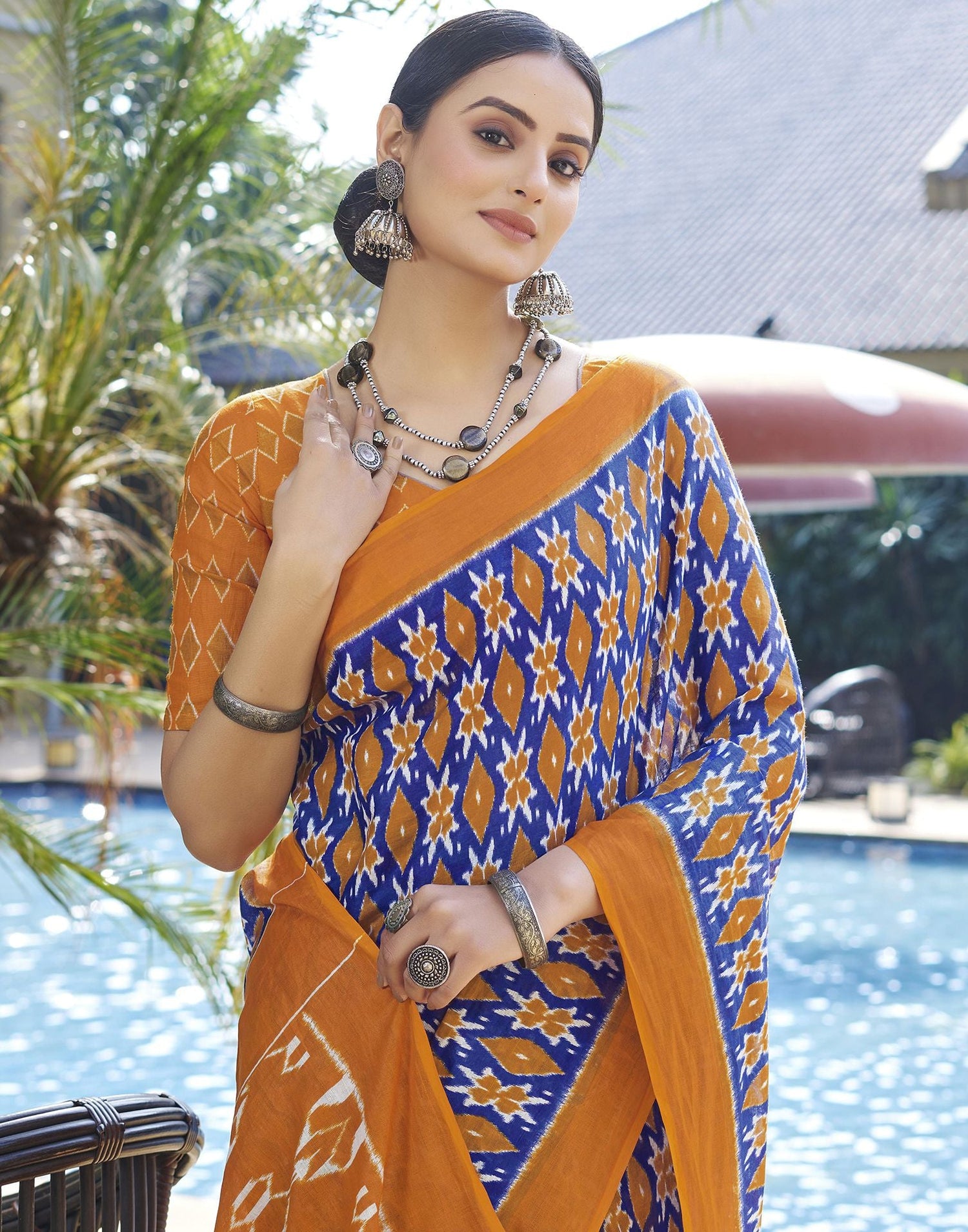 Ready to Wear Blue Printed Cotton Saree