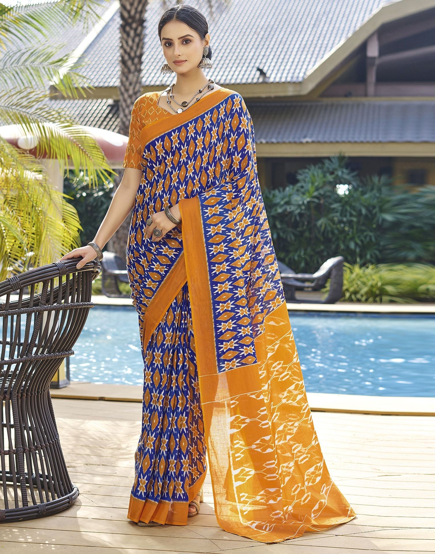 Ready to Wear Blue Printed Cotton Saree